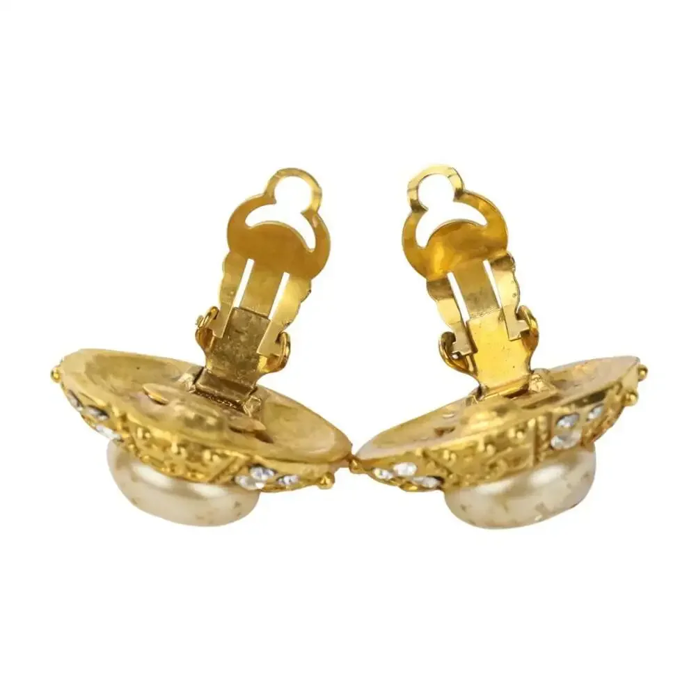 Chanel Vintage Earrings Pearl Gold-Tone #210138C52B - Picture 7 of 9